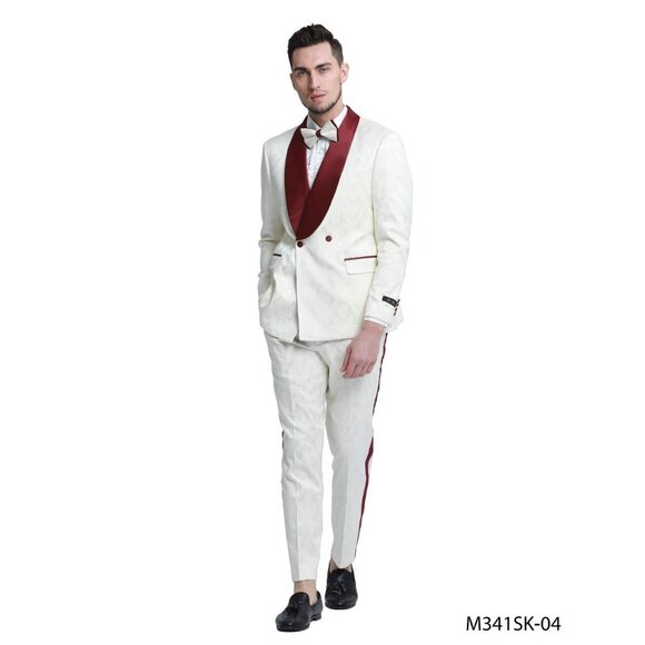 NWT Tazio Men's 2 Piece Tuxedo/Suit - Bold Color Accents W/Bow Tie Size 54R/48R